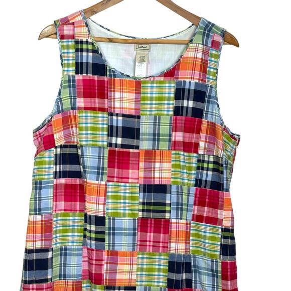 L.L. Bean Plus Size 16 Patchwork Madras Plaid Sleeveless Dress - Picture 2 of 10